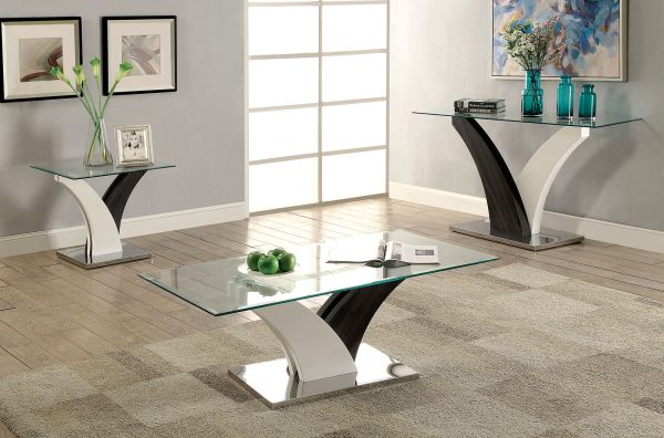 Sloane White Dark Gray Chrome Coffee Table For Sale