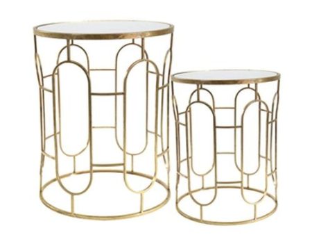 S 2 MIRRORED ROUND ACCENT TABLES 24 20  GOLD Sale