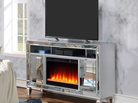 Seginus Silver TV Stand w  Fire Place For Sale