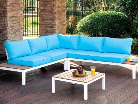 Winona White Oak Blue Patio Sectional w  Ottoman Supply