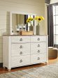 Willowton Queen Full Panel Headboard Bed with Mirrored Dresser and 2 Nightstands in Whitewash Sale