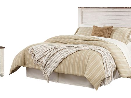 Willowton Queen Full Panel Headboard Bed with Mirrored Dresser, Chest and 2 Nightstands in Whitewash For Discount