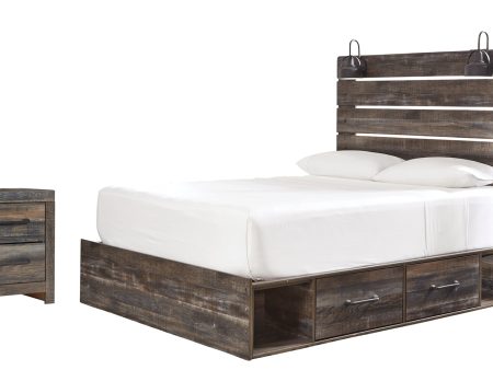 Drystan Queen Panel Bed with 4 Storage Drawers with Mirrored Dresser, Chest and 2 Nightstands in Multi Supply