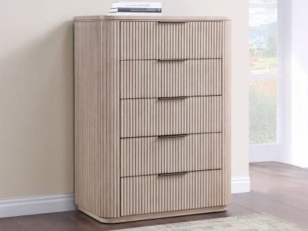 Henry 5-Drawer Reeded Chest, Tan Finish on Sale