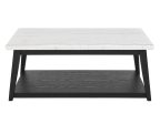 Vida White Marble Cocktail Table with Casters, Black Finish on Sale