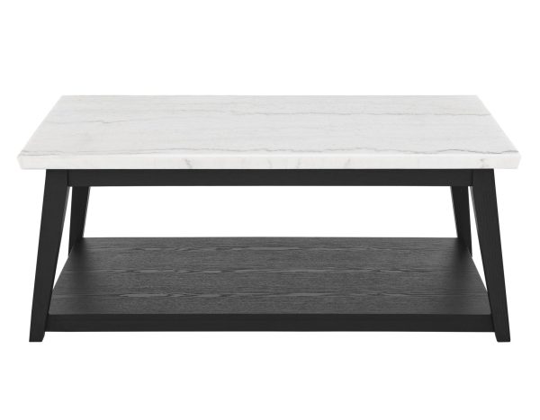 Vida White Marble Cocktail Table with Casters, Black Finish on Sale