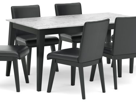 Jettaya Dining Table and 6 Chairs in Black White For Sale