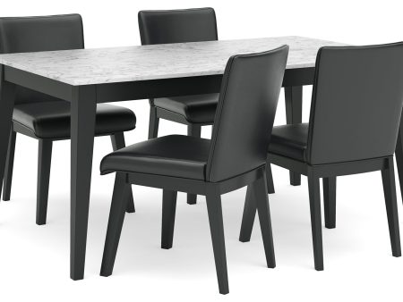 Jettaya Dining Table and 4 Chairs in Black White Cheap