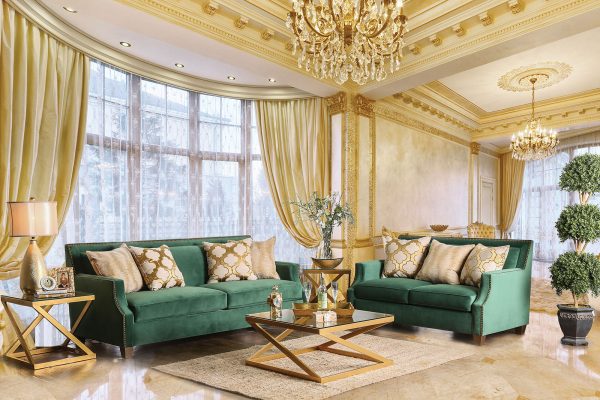 Verdante Emerald Green Gold Sofa Discount