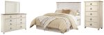 Willowton Queen Full Panel Headboard Bed with Mirrored Dresser and Chest in Whitewash Hot on Sale