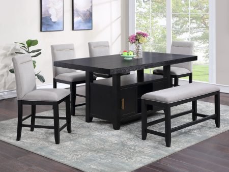 Yves 6-Piece Storage Counter Dining Set(Table, Bench & 4 Counter Chairs) Discount