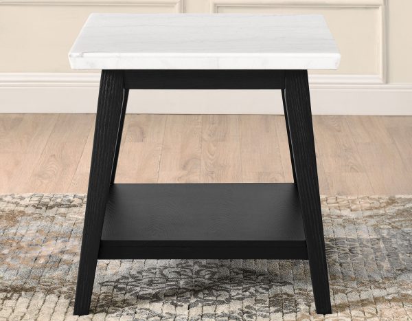 Vida White Marble Top End Table, Black Finish on Sale