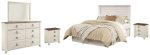 Willowton Queen Full Panel Headboard Bed with Mirrored Dresser and 2 Nightstands in Whitewash Sale