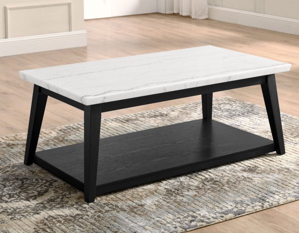 Vida White Marble Cocktail Table with Casters, Black Finish on Sale