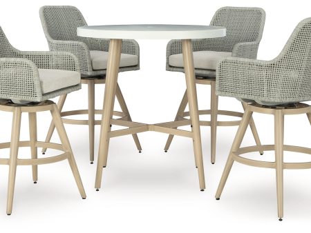 Seton Creek Outdoor Bar Table and 4 Barstools in Beige Hot on Sale