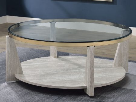 Wanda 42″ Round Glass Top Coffee Table with Casters For Cheap