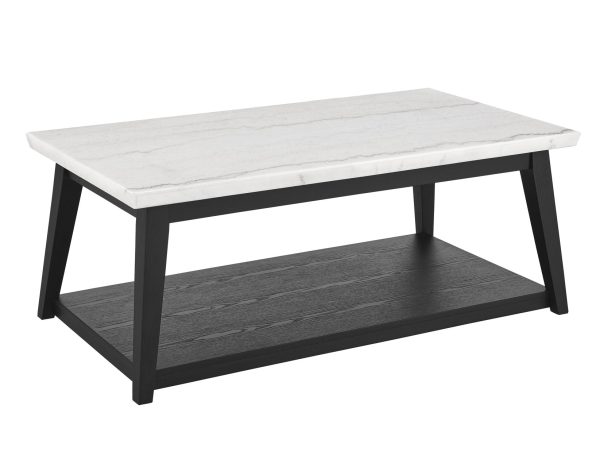 Vida White Marble Cocktail Table with Casters, Black Finish on Sale